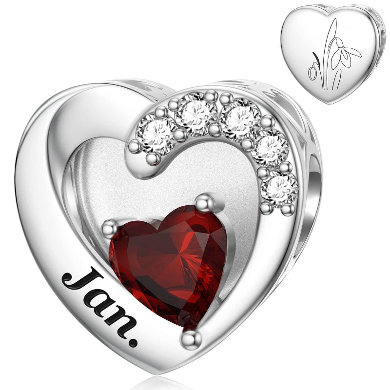 SEVENWELL Heart Birthstone Charms Fit Pandora Bracelets Birth Month Flower Charm Jewelry Birthday For Women - Image 1