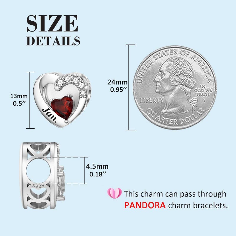 SEVENWELL Heart Birthstone Charms Fit Pandora Bracelets Birth Month Flower Charm Jewelry Birthday For Women - Image 4
