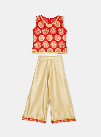 ADIVA Girls Brocade Kurta and Palazzo Set
