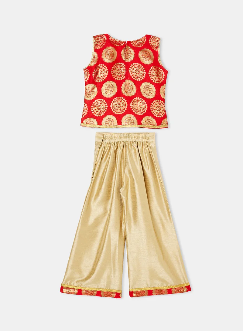 ADIVA Girls Brocade Kurta and Palazzo Set