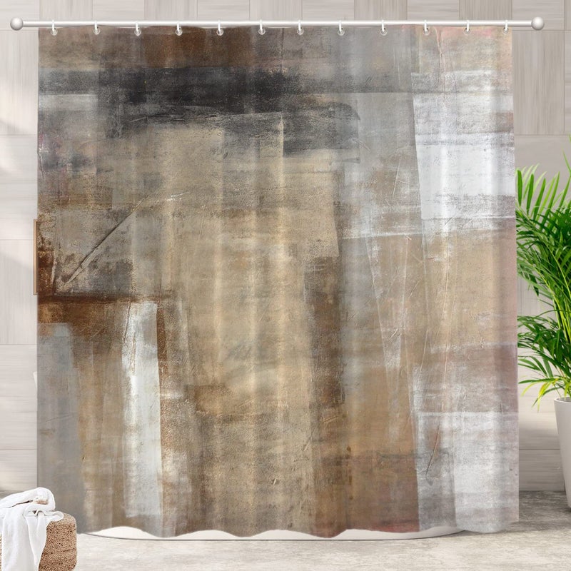 Batmerry Brown Beige Abstract Art Decorative Shower Curtain Brown Art Abstract Acrylic Painting Shower Curtain Cute Long wide Shower Curtain with Rust Proof Grommets for Bathroom Waterproof Washable
