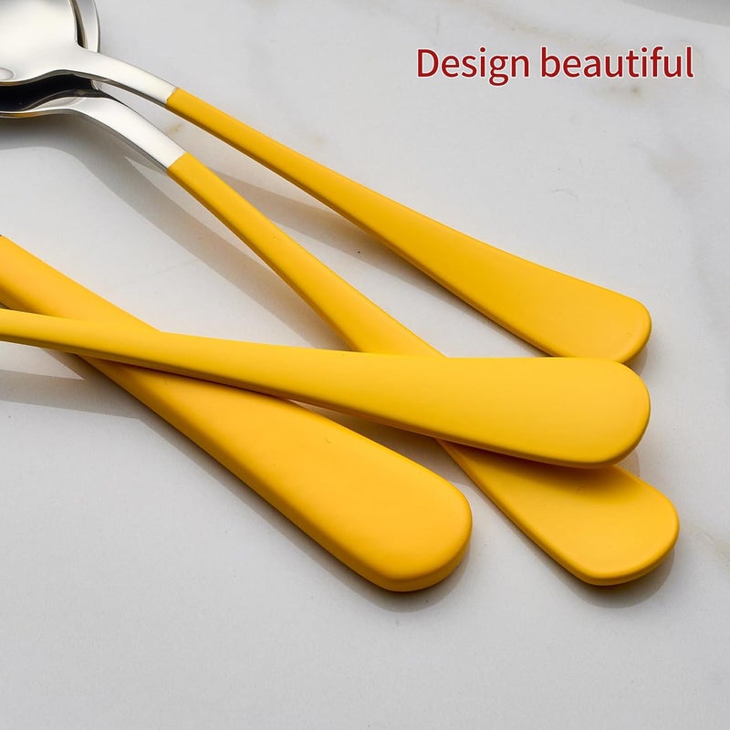 Onlycooker 20Piece Yellow Silverware Set 180 Stainless Steel Flatware Yellow Handle Cutlery Set Service for 4 Dinner Knives Forks Spoons Set Mirror Finish Dishwasher Safe - Image 5