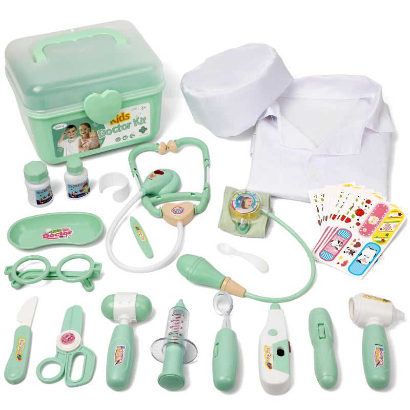 Liberry Doctor Kit for Toddlers 3 4 5 Years Old 30Piece Kid Doctor Toy with Stethoscope Costume Green Medical Pretend Play Birthday Gift for Girls Boys - Image 3
