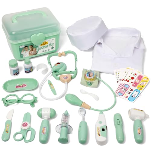 Liberry Doctor Kit for Toddlers 3 4 5 Years Old 30Piece Kid Doctor Toy with Stethoscope Costume Green Medical Pretend Play Birthday Gift for Girls Boys - Image 1