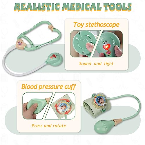 Liberry Doctor Kit for Toddlers 3 4 5 Years Old 30Piece Kid Doctor Toy with Stethoscope Costume Green Medical Pretend Play Birthday Gift for Girls Boys - Image 5