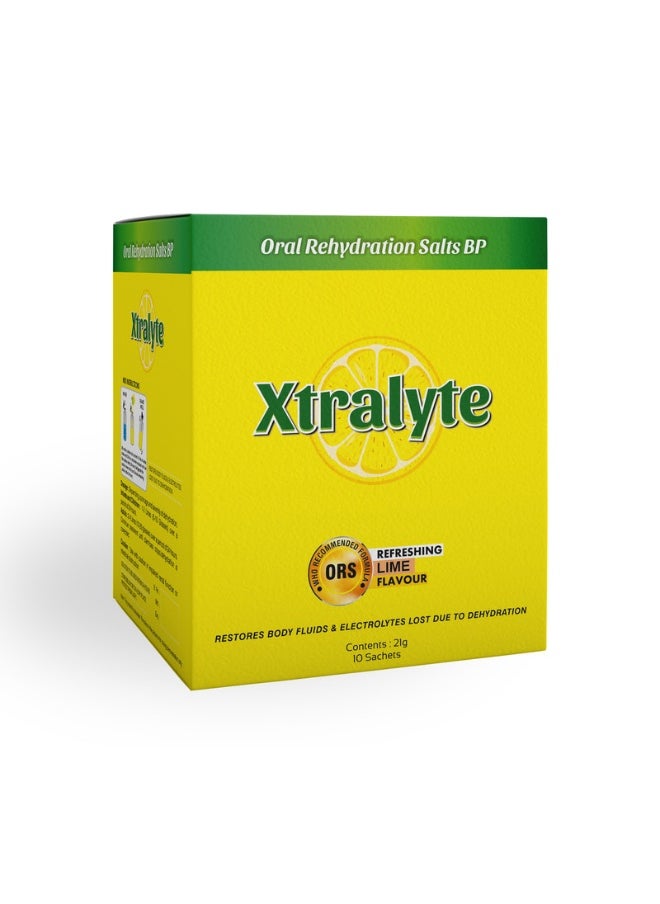 Xtralyte ORS Oral Rehydration Salt 10 Sachets 21G Lime Electrolyte Powder  - Image 1
