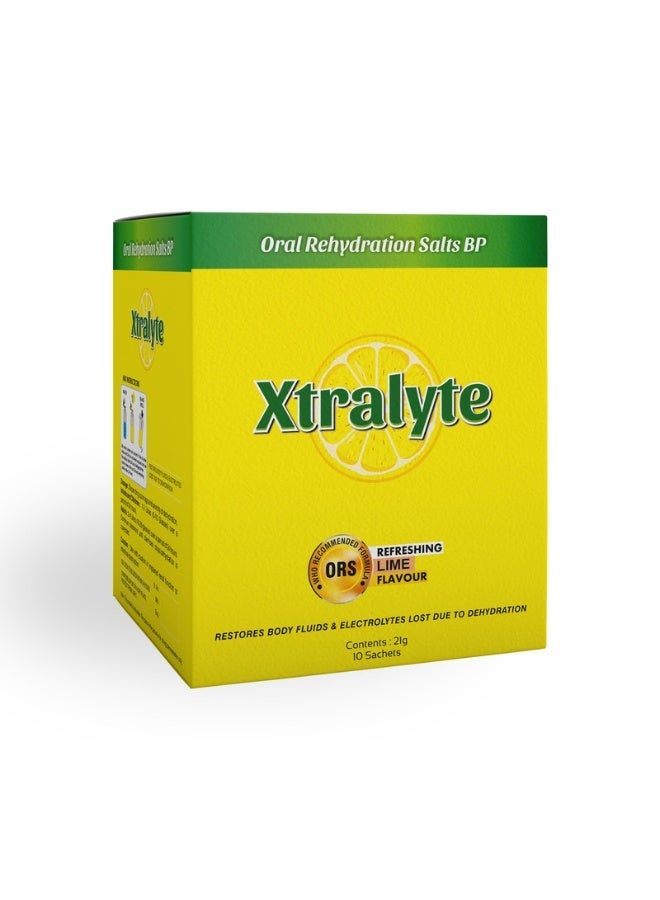 Xtralyte ORS Oral Rehydration Salt 10 Sachets 21G Lime Electrolyte Powder - Image 1