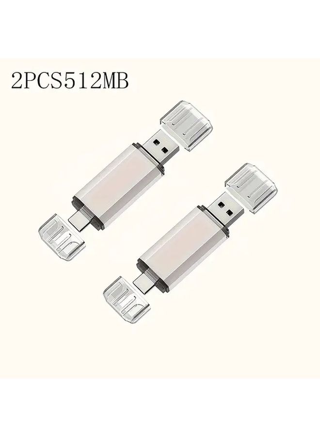ذاكرتي USB سعة 512 ميجابايت، واجهة USB 2.0، منفذ Type C OTG، نقل بيانات عالي السرعة، لون أسود، عبوتان (2 قطعة). - Image 1