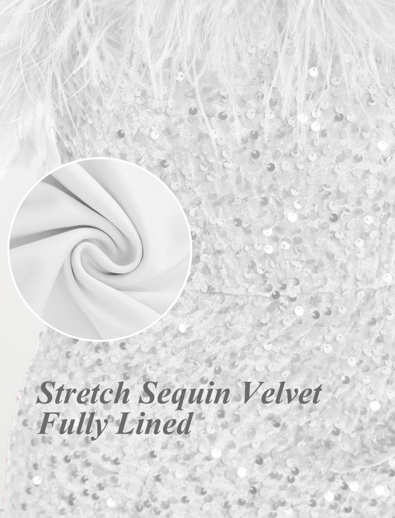 EXARUS Girls White Dress Sequin Glitter Bodycon Sparkle Sparkly Ruched Tween Spaghetti Strap Semi Formal Party Cocktail Ball Prom Teen Wedding Kids Mini Short Dresses Fancy Glam Velvet 10Y - Image 3