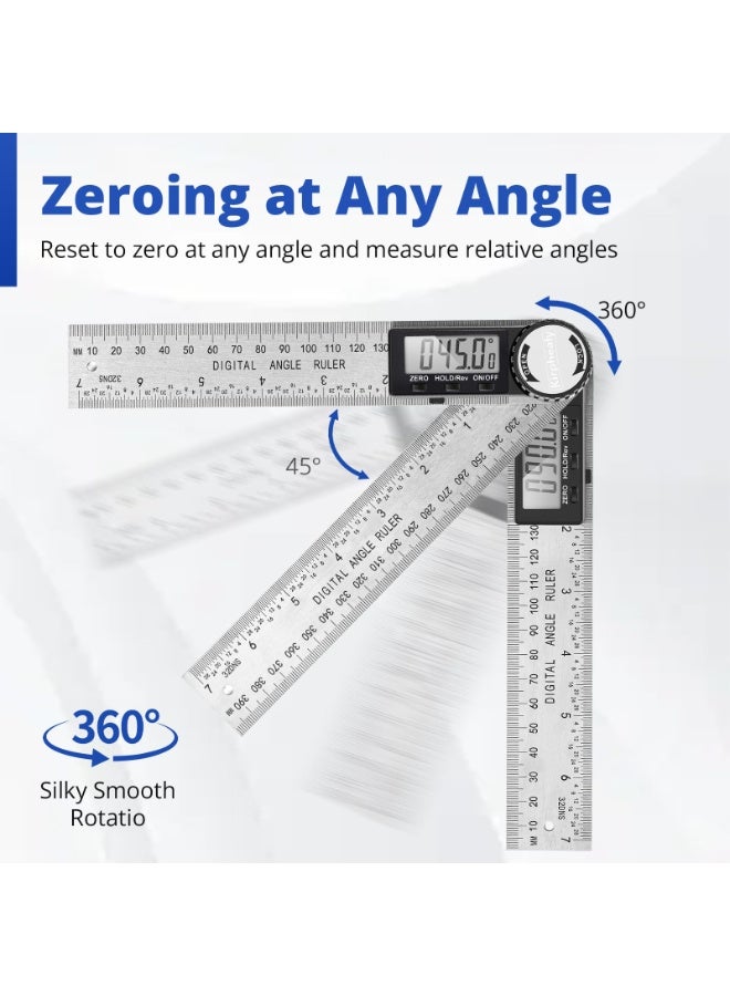 Seayoo 1Pc Digital Angle Finder Protractor, 7inch 200mm Angle Gauge Professional Measuring Tool, Third Generation Adjustable Angle Ruler, Quick Display for Carpentry Construction (Stainless Steel) - Image 2
