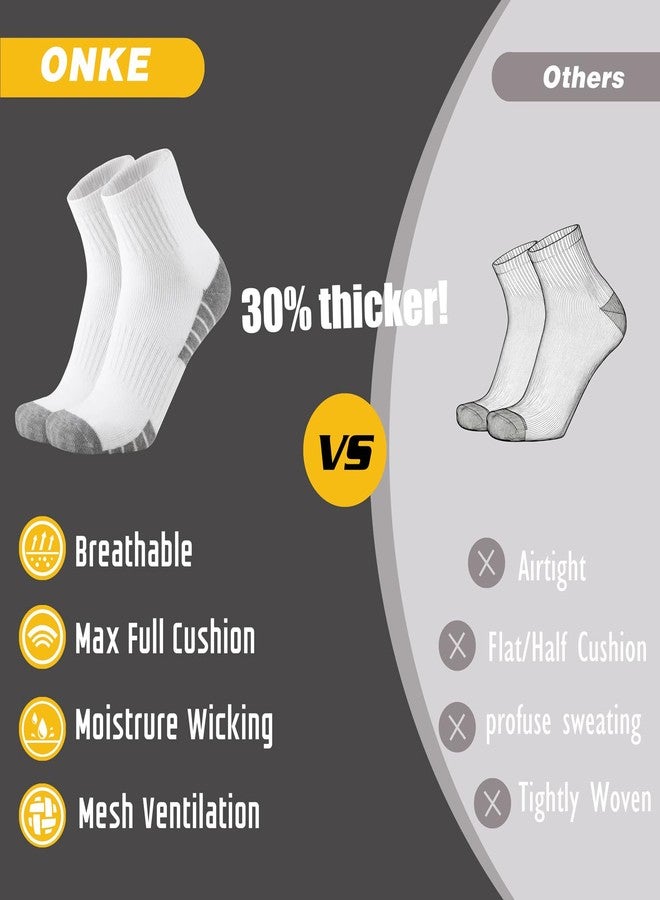 ONKE Max Cushion Low Cut Quarter Socks for Men Athletic Running Training Workout Sports Exercise Breathable Moisture Control(White L) - Image 5