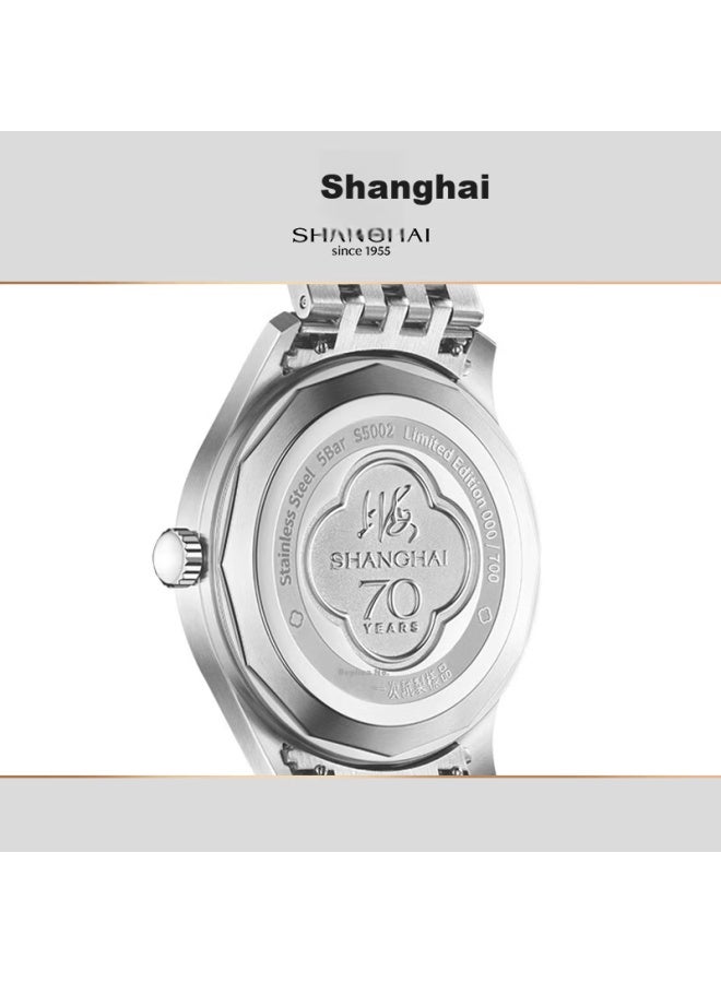 Shanghai ساعة شانغهاي هدية تكريمية سلسلة محدودة الذكرى السبعين 18 قيراط ذهب ساعة أوتوماتيكية ميكانيكية للرجال بحزام فولاذي شانغهاي - Image 3
