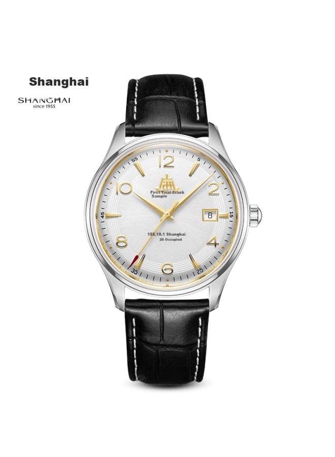 Shanghai ساعة شانغهاي هدية تكريمية سلسلة محدودة الذكرى السبعين 18 قيراط ذهب ساعة أوتوماتيكية ميكانيكية للرجال بحزام فولاذي شانغهاي - Image 4