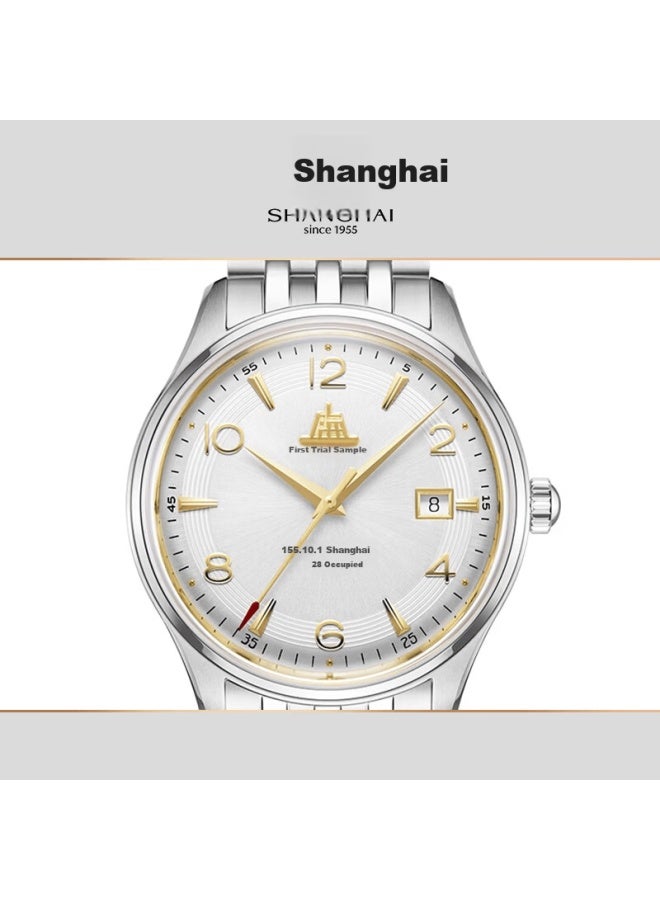 Shanghai ساعة شانغهاي هدية تكريمية سلسلة محدودة الذكرى السبعين 18 قيراط ذهب ساعة أوتوماتيكية ميكانيكية للرجال بحزام فولاذي شانغهاي - Image 1