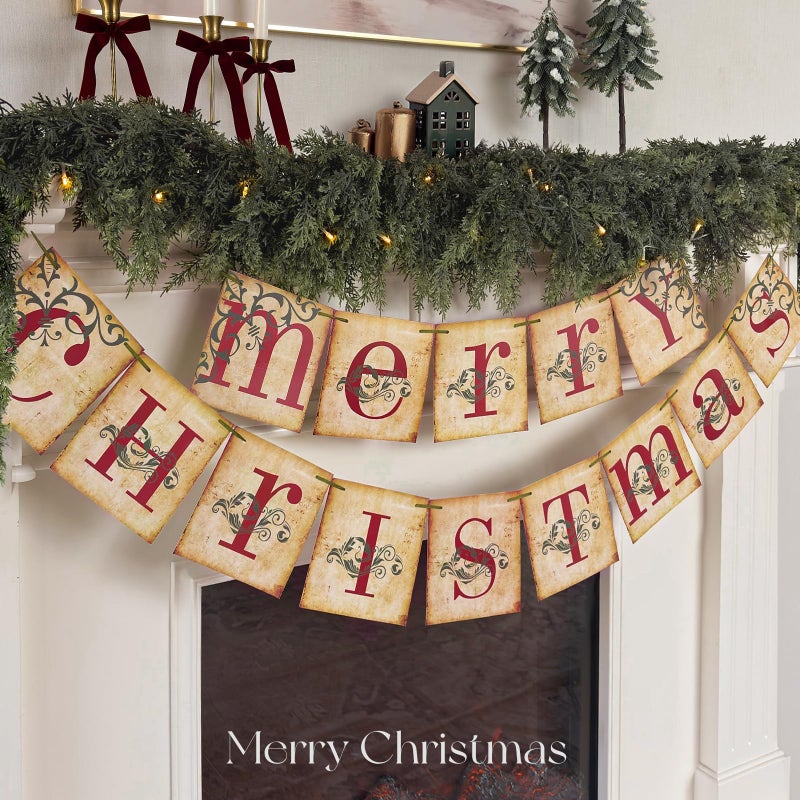 زينة عيد الميلاد لافتة عيد ميلاد مبهجة عتيقة تقليدية عتيقة فيكتورية لعيد الميلاد تزيين تخفيضات للعطلات للمنزل والمكتب والمدفأة والمزرعة