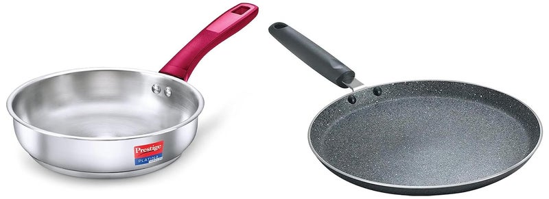 Prestige Platina Popular Gas and Induction Compatible Fry Pan, 240 mm Omega Deluxe Granite Dosa Tawa, Black, 250 mm, Aluminium - Image 1