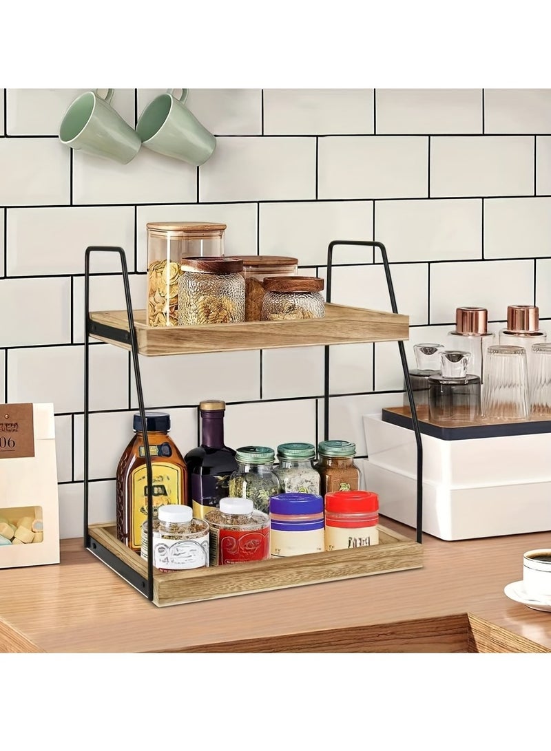 Stylish Farmhouse Style 2-Tier Wood Coffee Bar Organizer with Metal Frame, Versatile Kitchen and Bathroom Countertop Storage - Image 3