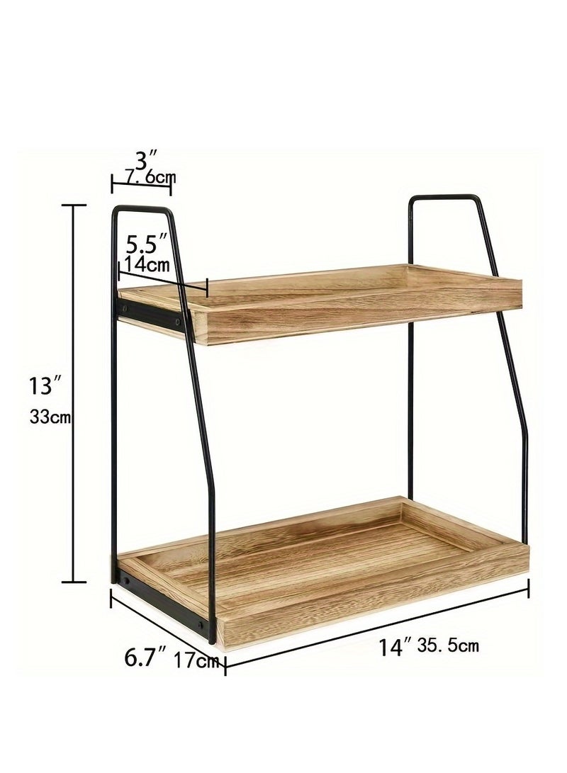 Stylish Farmhouse Style 2-Tier Wood Coffee Bar Organizer with Metal Frame, Versatile Kitchen and Bathroom Countertop Storage - Image 2