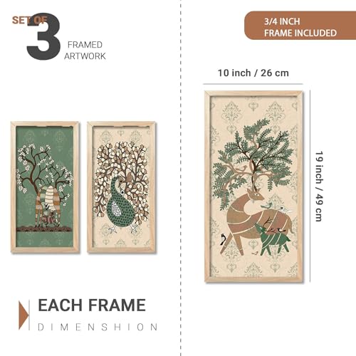 walllane Gond Wall Art Home Décor Paintings | Wall Hanging Frames | Painting for wall Decoration Set of 3 (10x19 inch, A) - Image 2