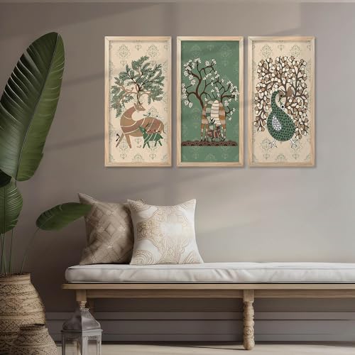 walllane Gond Wall Art Home Décor Paintings | Wall Hanging Frames | Painting for wall Decoration Set of 3 (10x19 inch, A) - Image 3