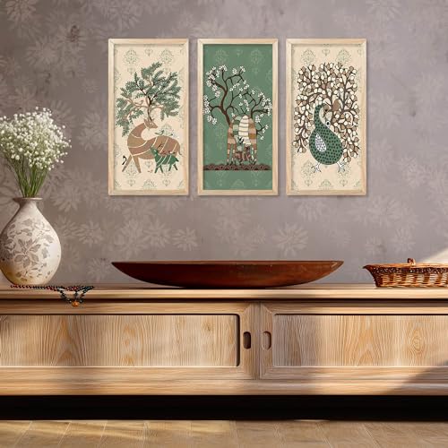 walllane Gond Wall Art Home Décor Paintings | Wall Hanging Frames | Painting for wall Decoration Set of 3 (10x19 inch, A) - Image 5