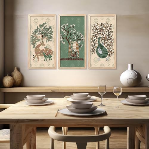 walllane Gond Wall Art Home Décor Paintings | Wall Hanging Frames | Painting for wall Decoration Set of 3 (10x19 inch, A) - Image 4