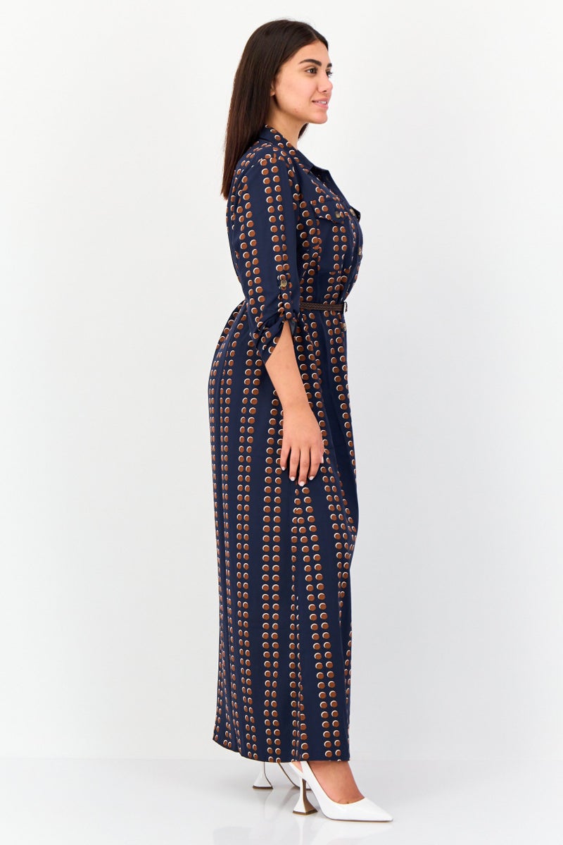 NY Collection Women Allover Print Belted Maxi Dress, Multicolor - Image 3