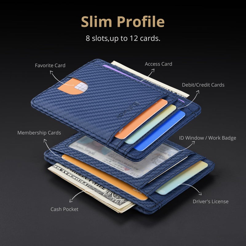 Buffway Slim Minimalist Front Pocket RFID Blocking Leather Wallets for Men and Women - Carbon Fiber Blue - Image 4