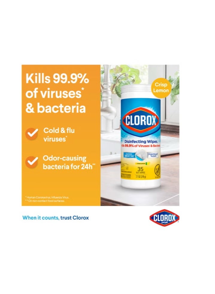 Clorox Disinfecting Crisp Lemon Wet Wipes 35 Count Yellow - Image 2