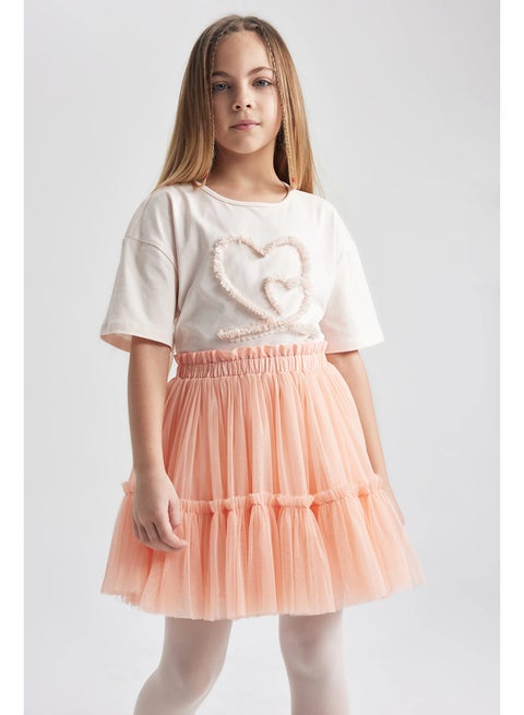 جسم بناتي محبوك بأكمام قصيرة وقصة عادية