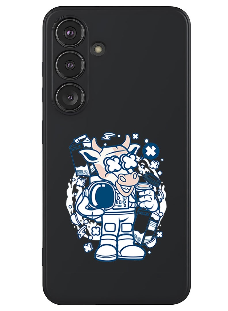 Theodor Protective Slim Fit Case Liquid Silicone Cover with Full Body Protection Anti-Scratch Shockproof Case For Samsung Galaxy S25 Plus (Black) - Cow astronaut - Image 1