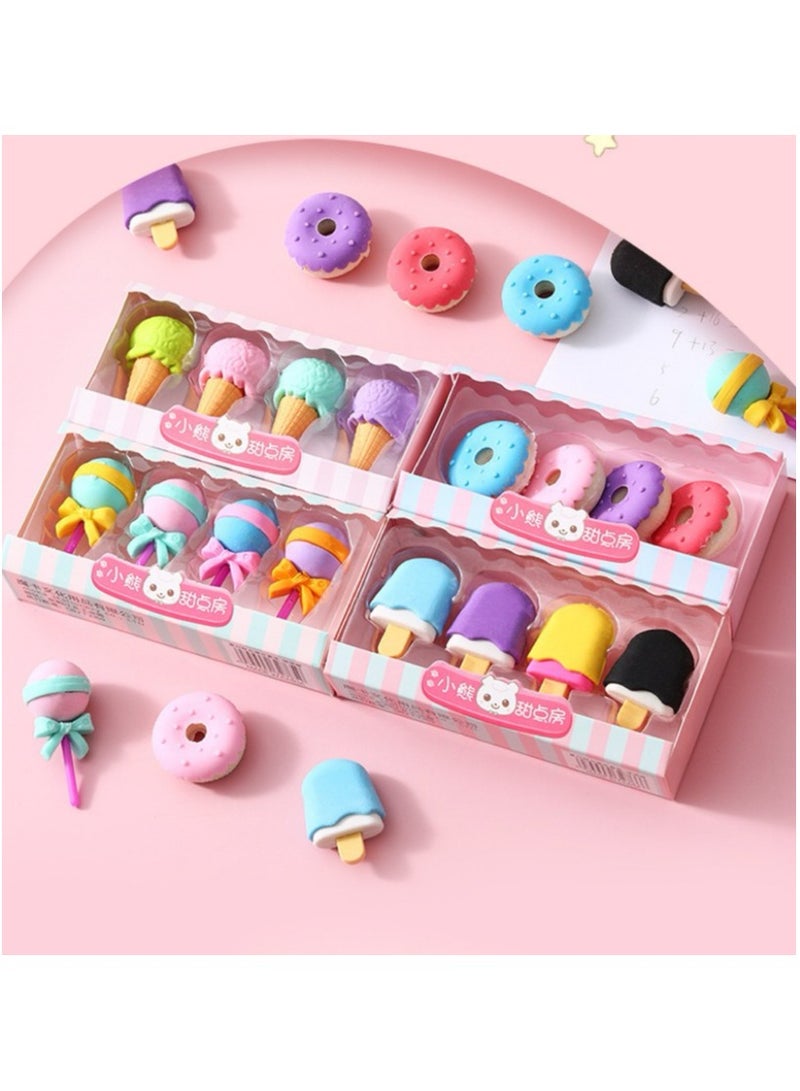 16 Pcs Cute 3D Food Erasers for Kids - Mini Ice Cream and Donut Take Apart Puzzle Erasers, Fun Desk Accessories - Image 1