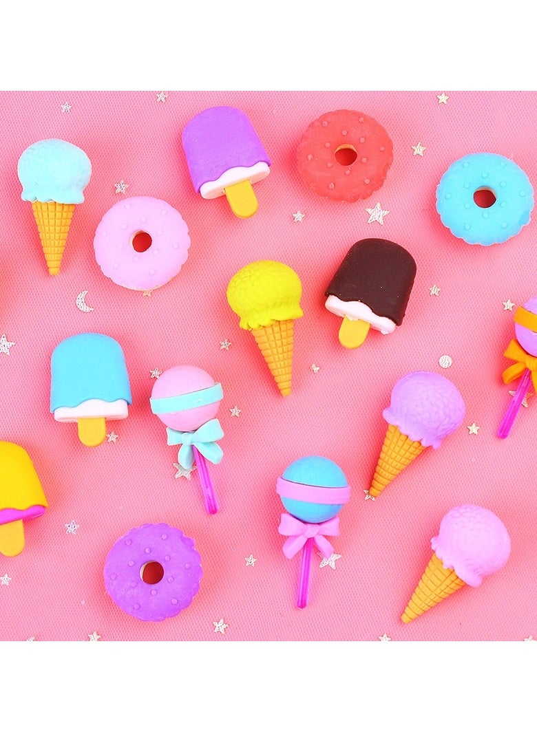 16 Pcs Cute 3D Food Erasers for Kids - Mini Ice Cream and Donut Take Apart Puzzle Erasers, Fun Desk Accessories - Image 4
