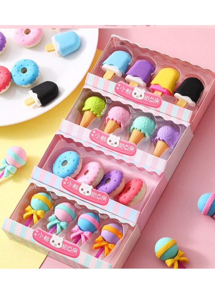 16 Pcs Cute 3D Food Erasers for Kids - Mini Ice Cream and Donut Take Apart Puzzle Erasers, Fun Desk Accessories - Image 2