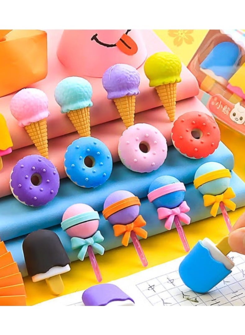 16 Pcs Cute 3D Food Erasers for Kids - Mini Ice Cream and Donut Take Apart Puzzle Erasers, Fun Desk Accessories - Image 3