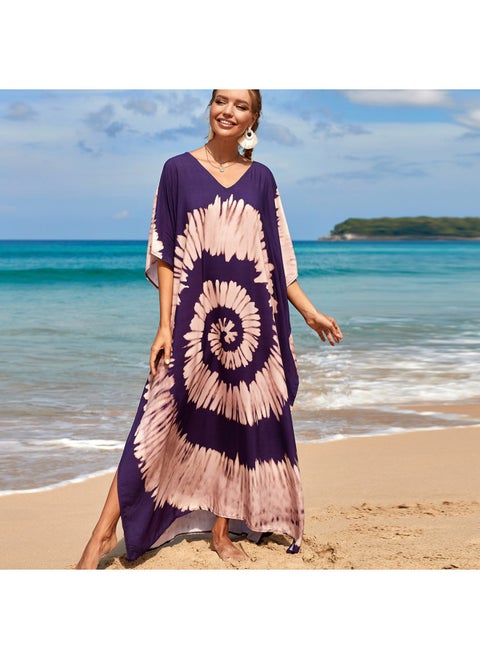 Robe Beach Blouse Rayon Printed Vacation Sunscreen Shirt Plus Size Bikini Beach Dress Amazon-Color:05 Purple Background Vortex-