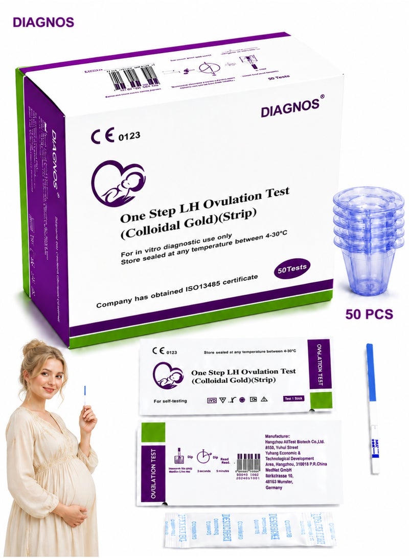 DIAGNOS 50 Ovulation Test Strips, Home Test Kit, Results in 15 Minutes - Image 1