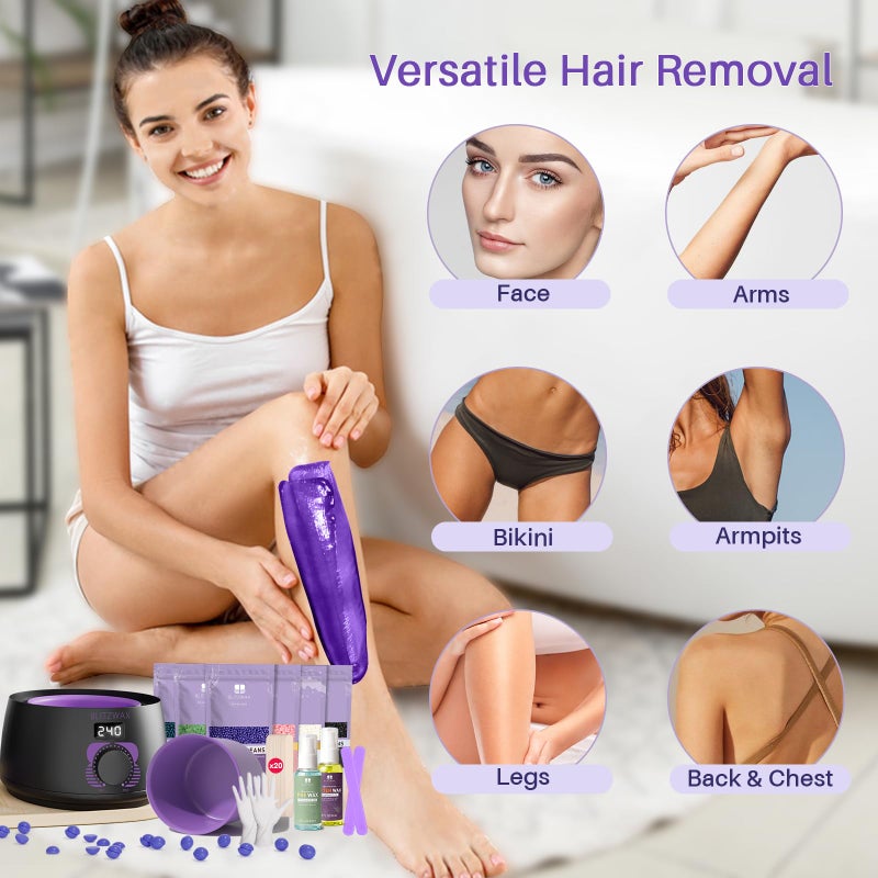 BLITZWAX Brazilian and Bikini Waxing Kit for Women, Hard Wax Warmer for Face, Legs and Body, At Home Hair Removal Kit, Beginner Friendly, Fast Heating, 51 Accessories, 6 Types Wax Bean Formula - Image 4