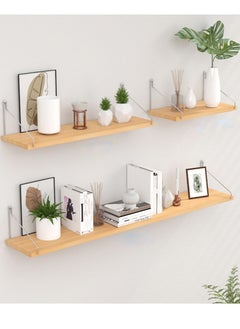 XiuWoo 3 Pack No Drilling Wood Wall Mounted Floating Shelves, Hanging Shelf Storage Rack, Home Display Rack, Plant Shelf, Home Storage Rack with Stainless Steel Bracket for Home, Office  - Image 1