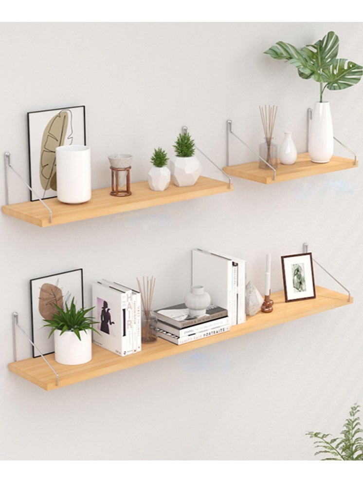 XiuWoo 3 Pack No Drilling Wood Wall Mounted Floating Shelves, Hanging Shelf Storage Rack, Home Display Rack, Plant Shelf, Home Storage Rack with Stainless Steel Bracket for Home, Office  - Image 1