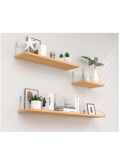 XiuWoo 3 Pack No Drilling Wood Wall Mounted Floating Shelves, Hanging Shelf Storage Rack, Home Display Rack, Plant Shelf, Home Storage Rack with Stainless Steel Bracket for Home, Office  - Image 3