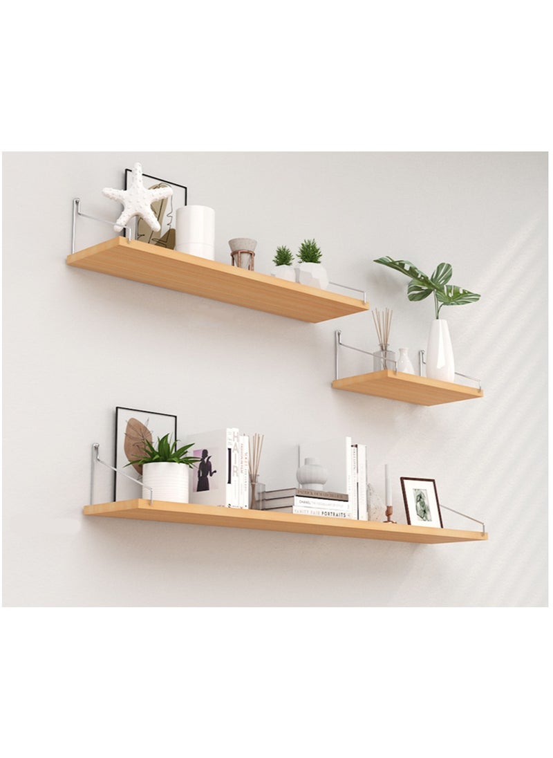 XiuWoo 3 Pack No Drilling Wood Wall Mounted Floating Shelves, Hanging Shelf Storage Rack, Home Display Rack, Plant Shelf, Home Storage Rack with Stainless Steel Bracket for Home, Office  - Image 3