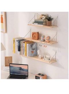 XiuWoo 3 Pack No Drilling Wood Wall Mounted Floating Shelves, Hanging Shelf Storage Rack, Home Display Rack, Plant Shelf, Home Storage Rack with Stainless Steel Bracket for Home, Office  - Image 4