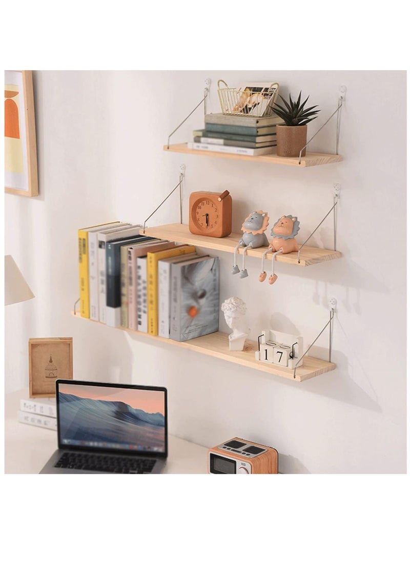 XiuWoo 3 Pack No Drilling Wood Wall Mounted Floating Shelves, Hanging Shelf Storage Rack, Home Display Rack, Plant Shelf, Home Storage Rack with Stainless Steel Bracket for Home, Office  - Image 4