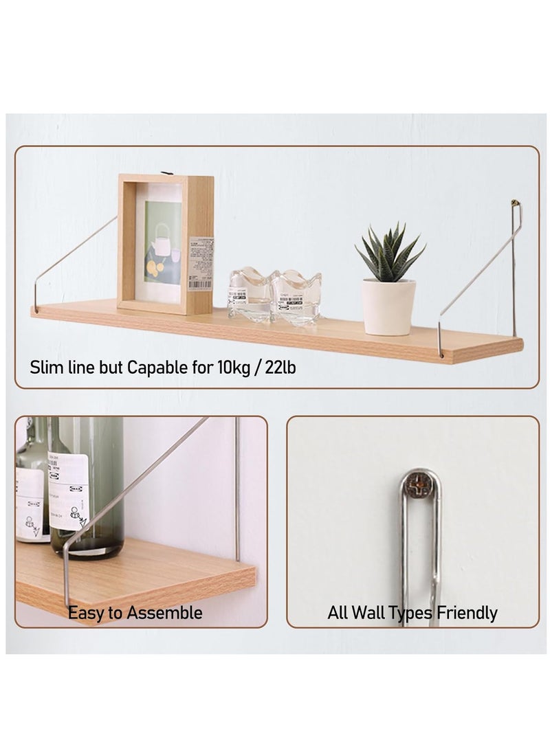 XiuWoo 3 Pack No Drilling Wood Wall Mounted Floating Shelves, Hanging Shelf Storage Rack, Home Display Rack, Plant Shelf, Home Storage Rack with Stainless Steel Bracket for Home, Office  - Image 5