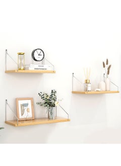 XiuWoo 3 Pack No Drilling Wood Wall Mounted Floating Shelves, Hanging Shelf Storage Rack, Home Display Rack, Plant Shelf, Home Storage Rack with Stainless Steel Bracket for Home, Office  - Image 2