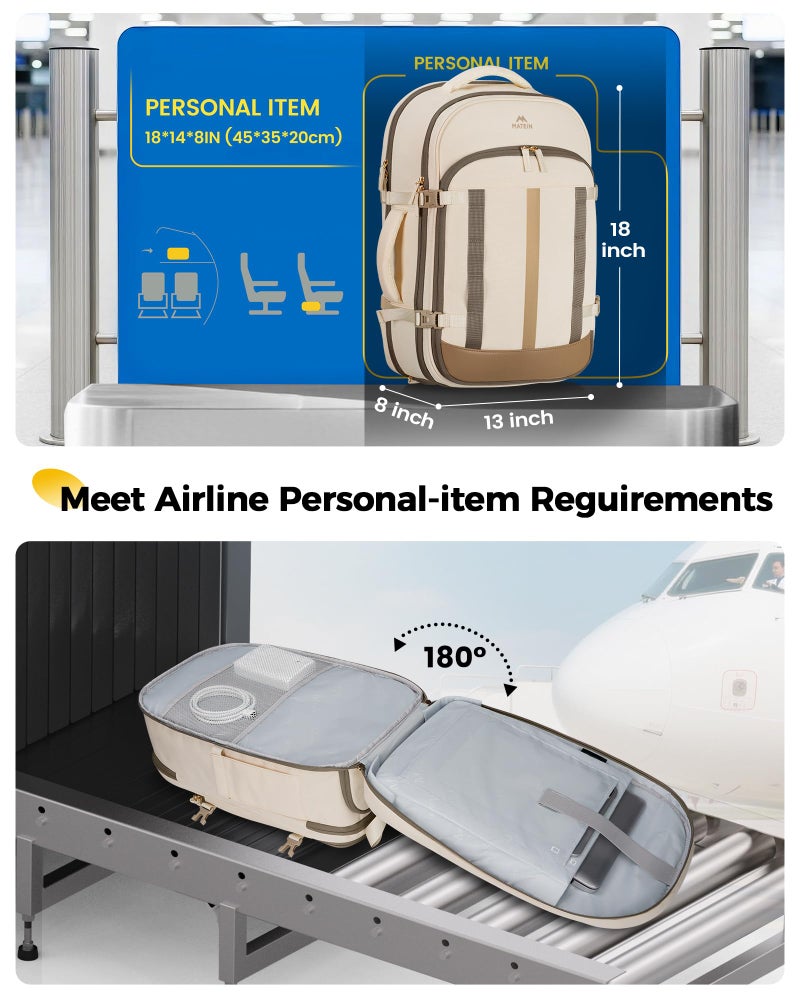 MATEIN HER 18x14x8 Personal Item Backpack for Frontier Airline, Waterproof Travel Backpack for Women with Luggage Tag & Rain Cover Fit 17.3" Laptops, Lightweight TSA Approved Underseat Bag, 2 Pcs Set - Image 2