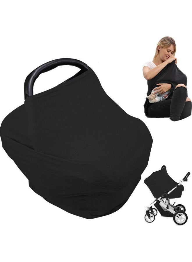 Gyothrig Gyothrig Car Seat Nursing Breastfeeding Cover, Thick Cozy Jersey Carseat Canopy Cover, Stroller Cover for Infant Babies, Extremely Stretchy, Amazing Soft, Convertible Multi Use 6 in 1- Black - Image 1