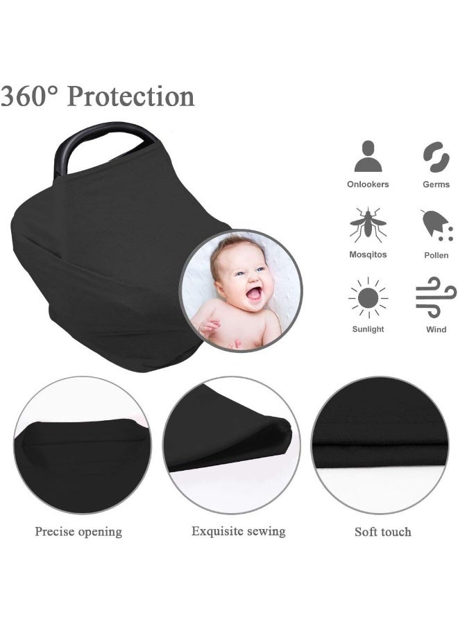 Gyothrig Gyothrig Car Seat Nursing Breastfeeding Cover, Thick Cozy Jersey Carseat Canopy Cover, Stroller Cover for Infant Babies, Extremely Stretchy, Amazing Soft, Convertible Multi Use 6 in 1- Black - Image 3