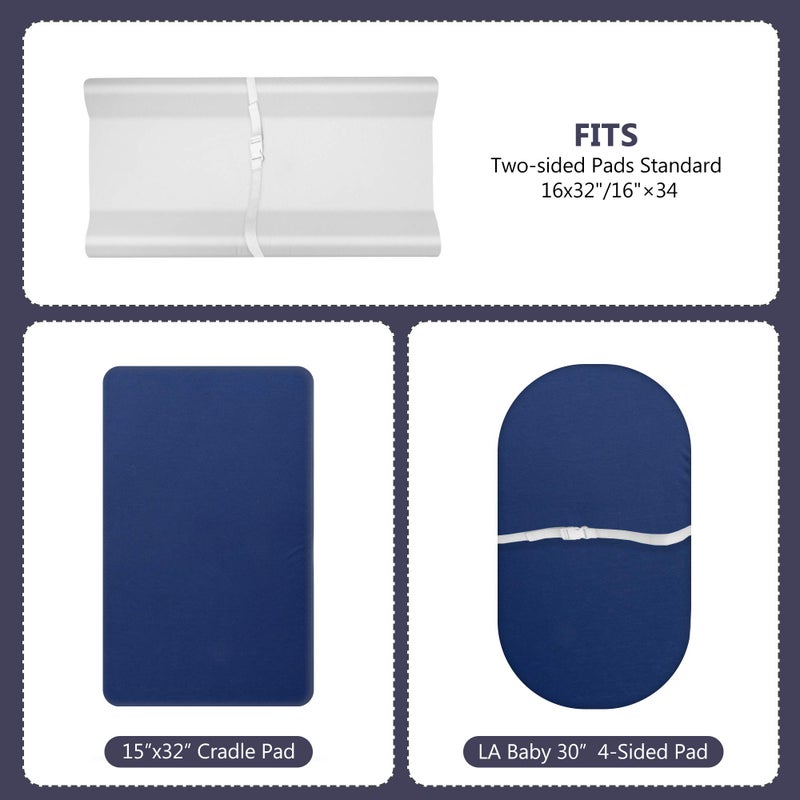 TILLYOU Changing Pad Cover Set in Soft Jersey Material - Fits 32"/34''x16 Contoured Pad for Babies, Navy Blue & Lt Gray - Image 4